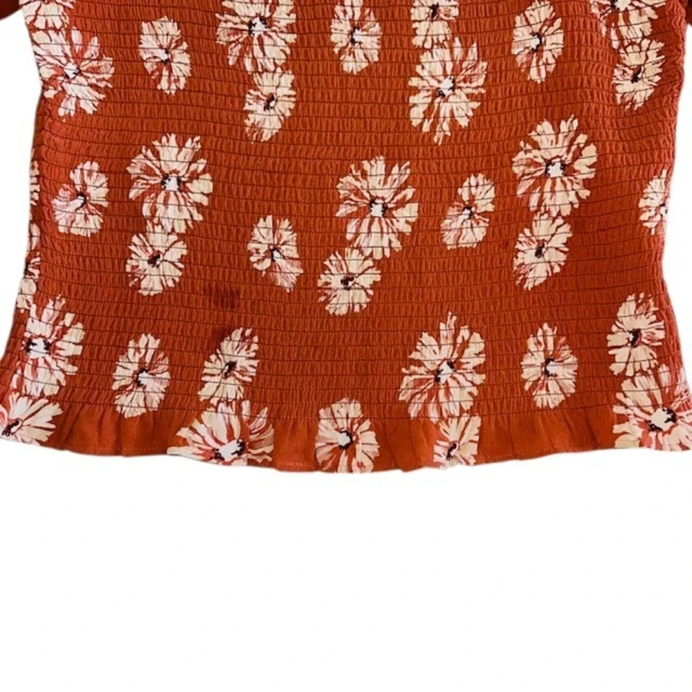 Madewell Georgette Lucie Floral Smocked Top Square Neck Puff Sleeve‎ Rust Size M - Picture 14 of 16